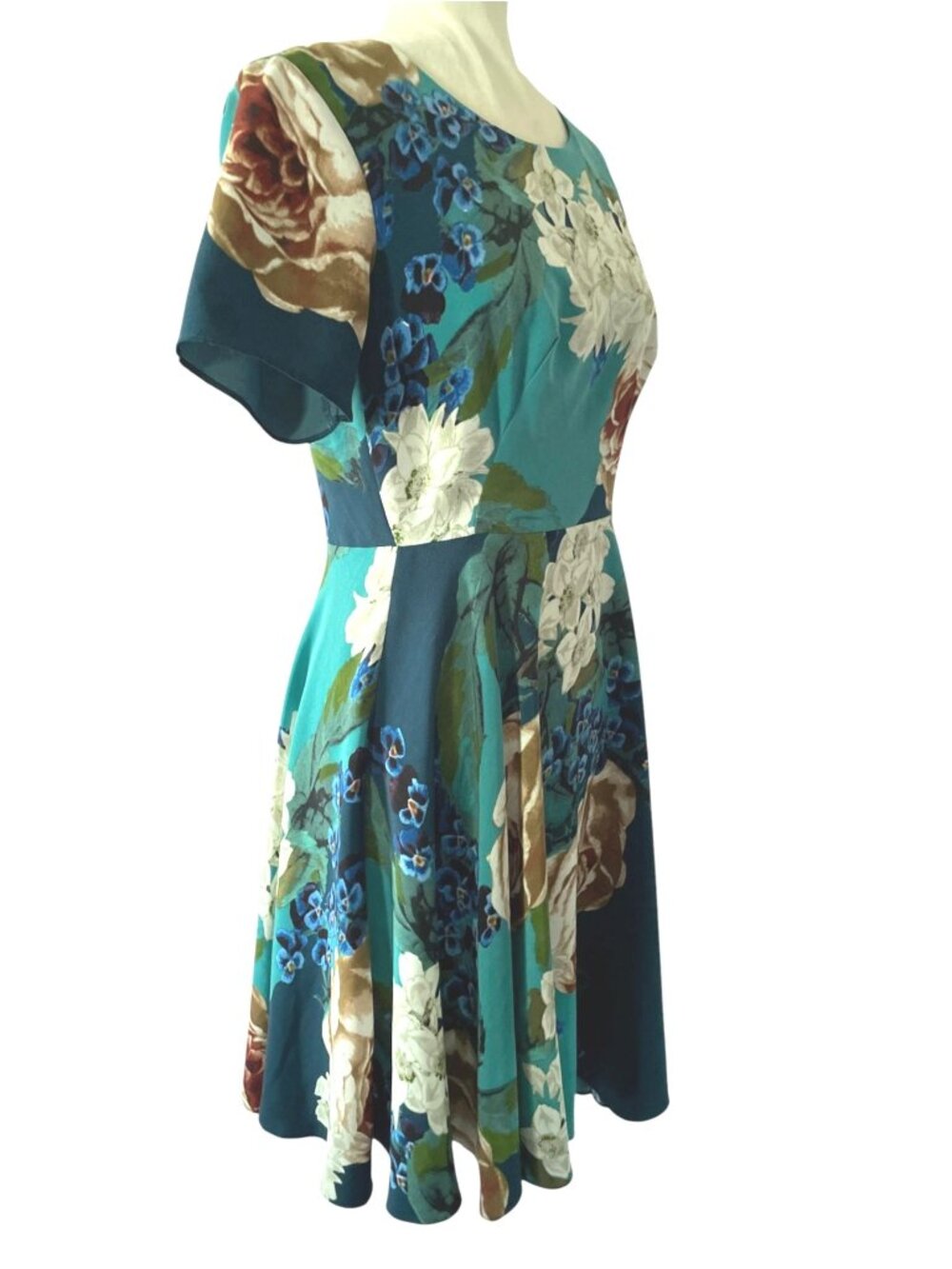 Anthropologie Corey Lynn Calter Paeonia Dress Teal Floral Fit & Flare Size 8 Cot - Picture 5 of 10